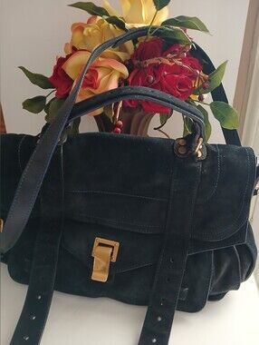 Proenza Schouler PS1 Navy Blue Suede Satchel Bag